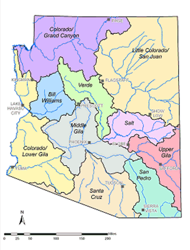 Image of watershed locations and names in arizona